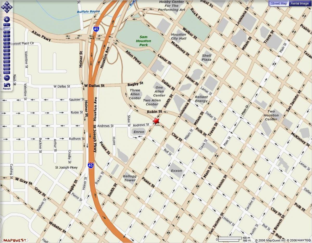 mappa del centro di Houston