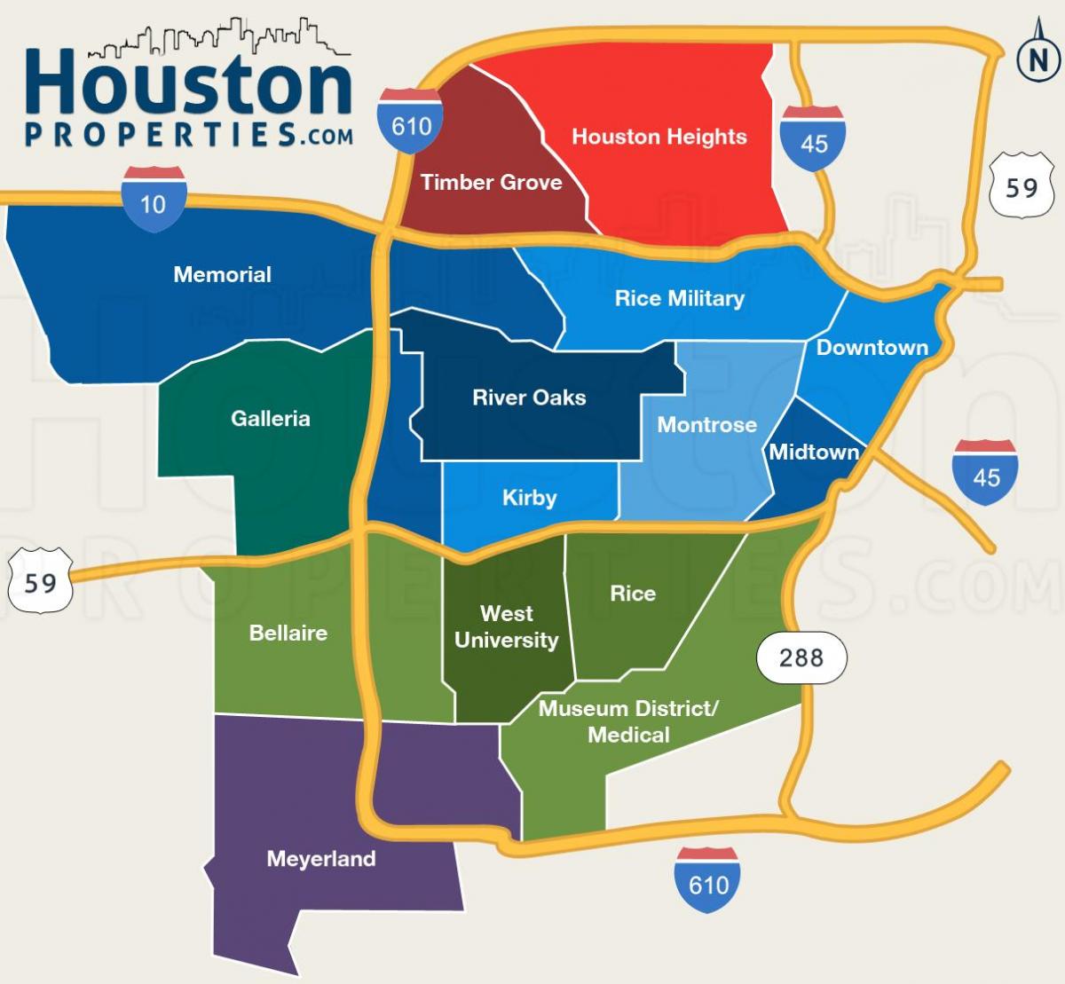 mappa di Houston quartieri