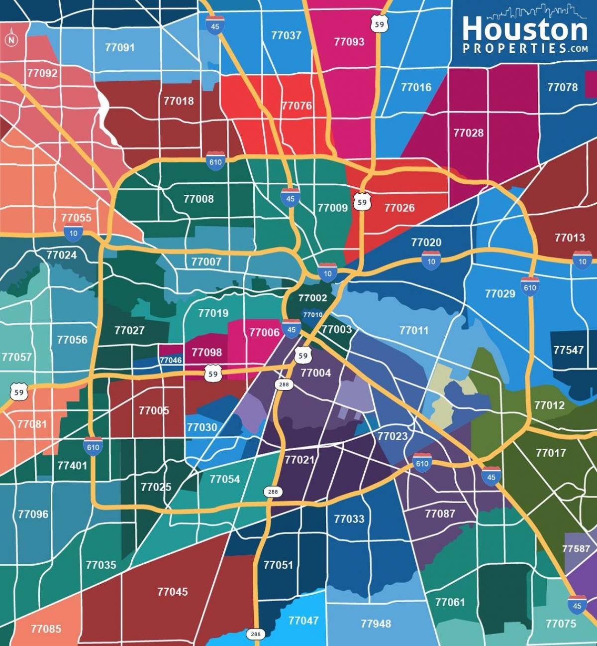 mappa di Houston, in texas, zona