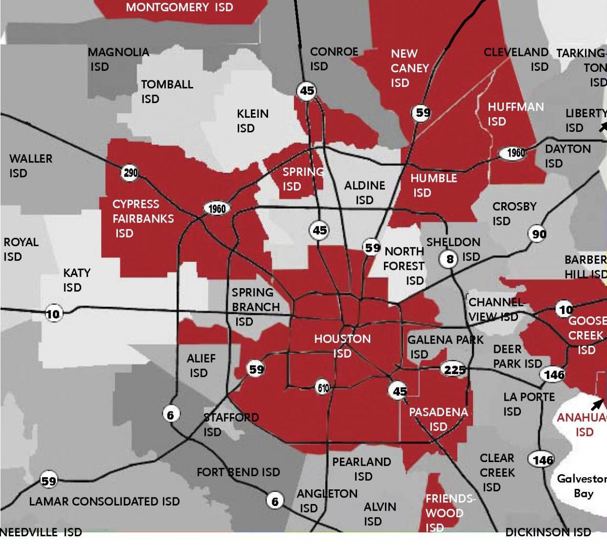 mappa della zona di Houston